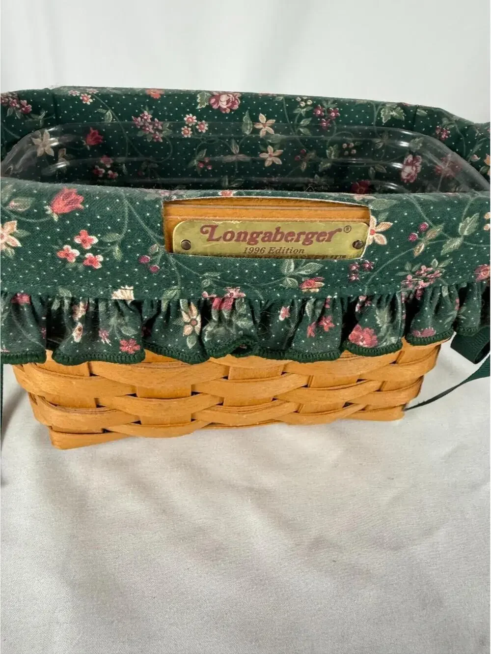 1996 Longaberger Dresden Tour Basket w/Floral Liner & Protector 7L 3.5W 4.75H